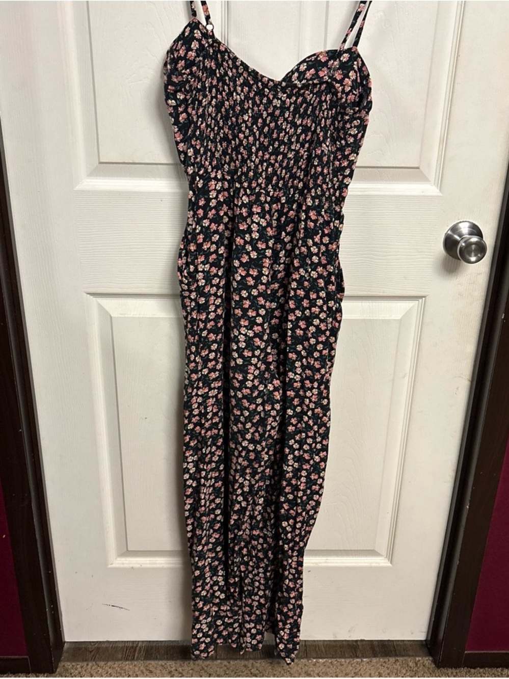 AUW Black Jumpsuit with Pink Floral Print
